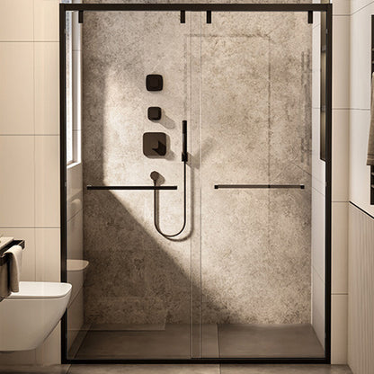 Double Sliding Shower Doors Black Tempered Glass Shower Bath Door Clear Glass Clearhalo 'Bathroom Remodel & Bathroom Fixtures' 'Home Improvement' 'home_improvement' 'home_improvement_shower_tub_doors' 'Shower and Tub Doors' 'shower_tub_doors' 'Showers & Bathtubs' 7128139