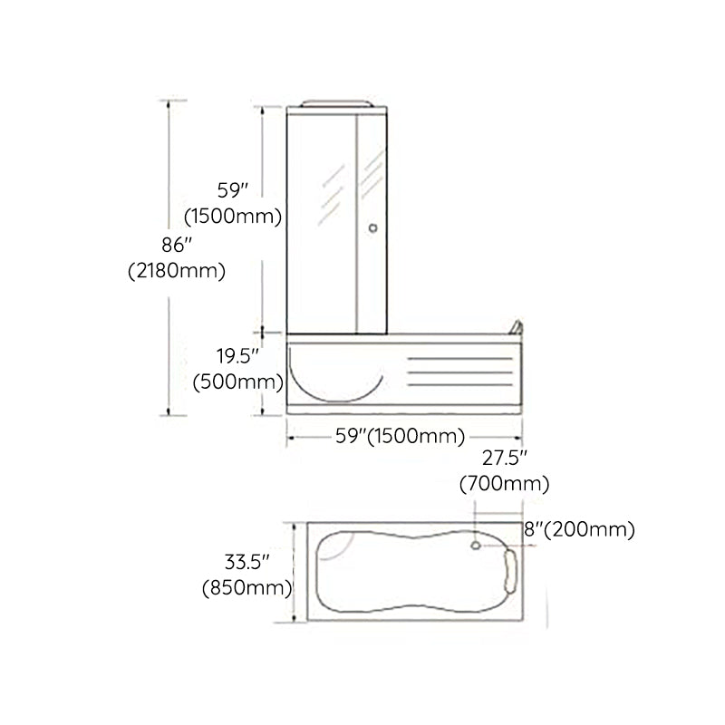 Rounded Tub & Shower Kit Clear Tempered Glass Tub & Shower Kit with Base Kit Clearhalo 'Bathroom Remodel & Bathroom Fixtures' 'Home Improvement' 'home_improvement' 'home_improvement_shower_stalls_enclosures' 'Shower Stalls & Enclosures' 'shower_stalls_enclosures' 'Showers & Bathtubs' 7128534