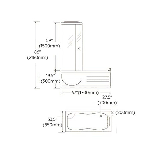 Rounded Tub & Shower Kit Clear Tempered Glass Tub & Shower Kit with Base Kit Clearhalo 'Bathroom Remodel & Bathroom Fixtures' 'Home Improvement' 'home_improvement' 'home_improvement_shower_stalls_enclosures' 'Shower Stalls & Enclosures' 'shower_stalls_enclosures' 'Showers & Bathtubs' 7128536