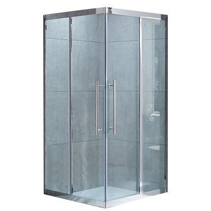 Double Sliding Corner Shower Enclosure Framed Tempered Glass Shower Enclosure Stainless Steel Clearhalo 'Bathroom Remodel & Bathroom Fixtures' 'Home Improvement' 'home_improvement' 'home_improvement_shower_stalls_enclosures' 'Shower Stalls & Enclosures' 'shower_stalls_enclosures' 'Showers & Bathtubs' 7129018