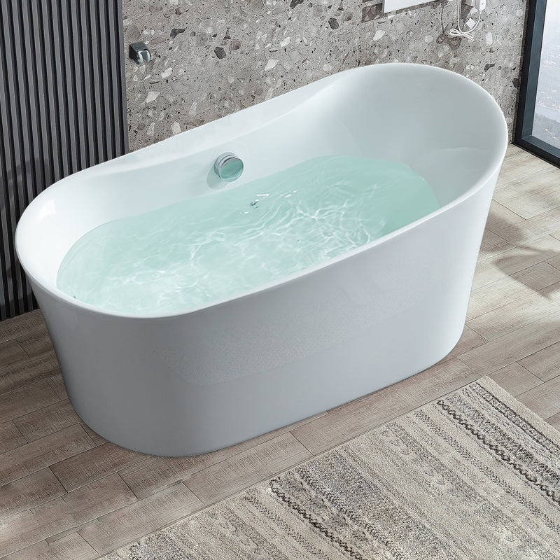 Acrylic Freestanding Bathtub Oval Modern Back to Wall Soaking Bath 59"L x 30"W x 27"H Tub Clearhalo 'Bathroom Remodel & Bathroom Fixtures' 'Bathtubs' 'Home Improvement' 'home_improvement' 'home_improvement_bathtubs' 'Showers & Bathtubs' 7132647