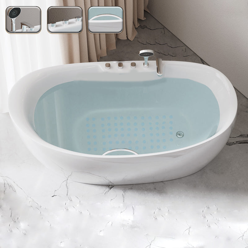 Acrylic Freestanding Bathtub Oval Modern Back to Wall Soaking Bath 63"L x 30"W x 27"H Tub with Silver 5-Piece Set Clearhalo 'Bathroom Remodel & Bathroom Fixtures' 'Bathtubs' 'Home Improvement' 'home_improvement' 'home_improvement_bathtubs' 'Showers & Bathtubs' 7132650