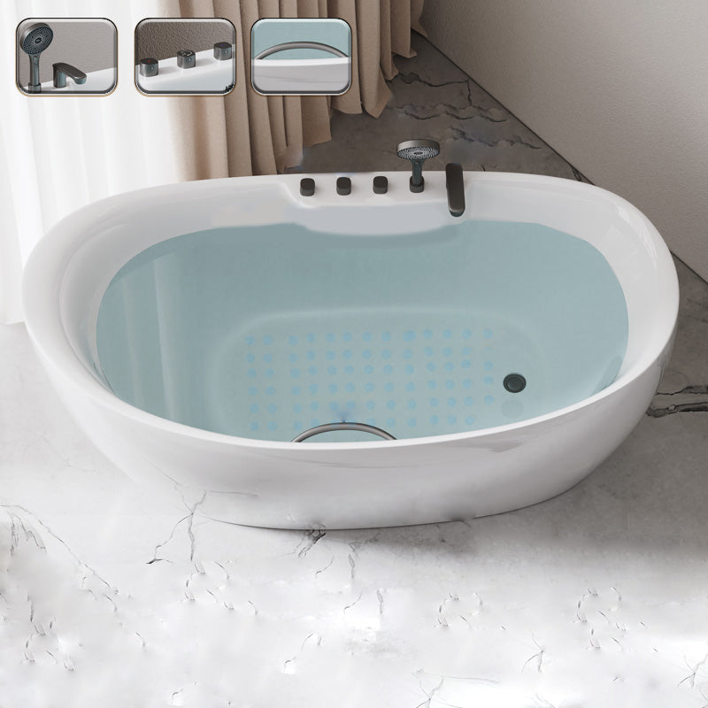 Acrylic Freestanding Bathtub Oval Modern Back to Wall Soaking Bath 63"L x 30"W x 27"H Tub with Gray 5-Piece Set Clearhalo 'Bathroom Remodel & Bathroom Fixtures' 'Bathtubs' 'Home Improvement' 'home_improvement' 'home_improvement_bathtubs' 'Showers & Bathtubs' 7132656