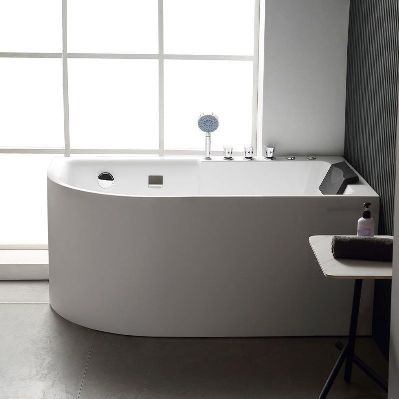 Acrylic Corner Bathtub Soaking White Modern Back to Wall Bath 59"L x 31"W x 24"H Left Tub with Silver 5-Piece Set Clearhalo 'Bathroom Remodel & Bathroom Fixtures' 'Bathtubs' 'Home Improvement' 'home_improvement' 'home_improvement_bathtubs' 'Showers & Bathtubs' 7132716