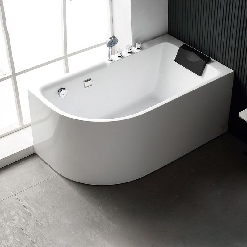 Acrylic Corner Bathtub Soaking White Modern Back to Wall Bath 47"L x 30"W x 24"H Left Tub with Silver 5-Piece Set Clearhalo 'Bathroom Remodel & Bathroom Fixtures' 'Bathtubs' 'Home Improvement' 'home_improvement' 'home_improvement_bathtubs' 'Showers & Bathtubs' 7132717