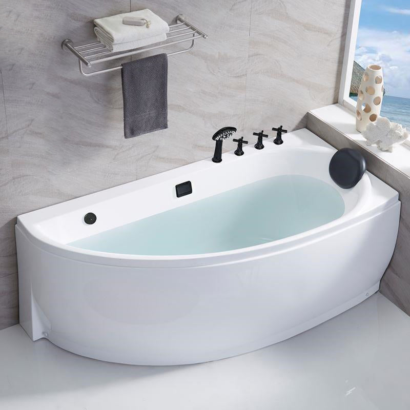 Modern Acrylic Bath Corner Soaking Back to Wall White Modern Bathtub 63"L x 28"W x 23"H Left Tub with Black 5-Piece Set Clearhalo 'Bathroom Remodel & Bathroom Fixtures' 'Bathtubs' 'Home Improvement' 'home_improvement' 'home_improvement_bathtubs' 'Showers & Bathtubs' 7132732