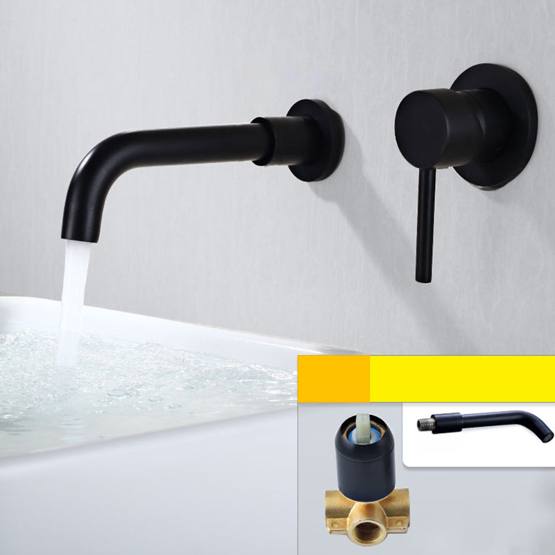 Wall Mounted Bronze Tub Filler Double Handles Bathtub Spout Tub Faucet Trim Gloss Black 8"L x 5"W Split-Body Valve Clearhalo 'Bathroom Remodel & Bathroom Fixtures' 'Bathroom Sink Faucets' 'Bathroom Sinks & Faucet Components' 'bathroom_sink_faucets' 'Home Improvement' 'home_improvement' 'home_improvement_bathroom_sink_faucets' 7132780