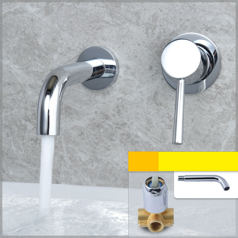 Wall Mounted Bronze Tub Filler Double Handles Bathtub Spout Tub Faucet Trim Chrome 6"L x 5"W Split-Body Valve Clearhalo 'Bathroom Remodel & Bathroom Fixtures' 'Bathroom Sink Faucets' 'Bathroom Sinks & Faucet Components' 'bathroom_sink_faucets' 'Home Improvement' 'home_improvement' 'home_improvement_bathroom_sink_faucets' 7132796