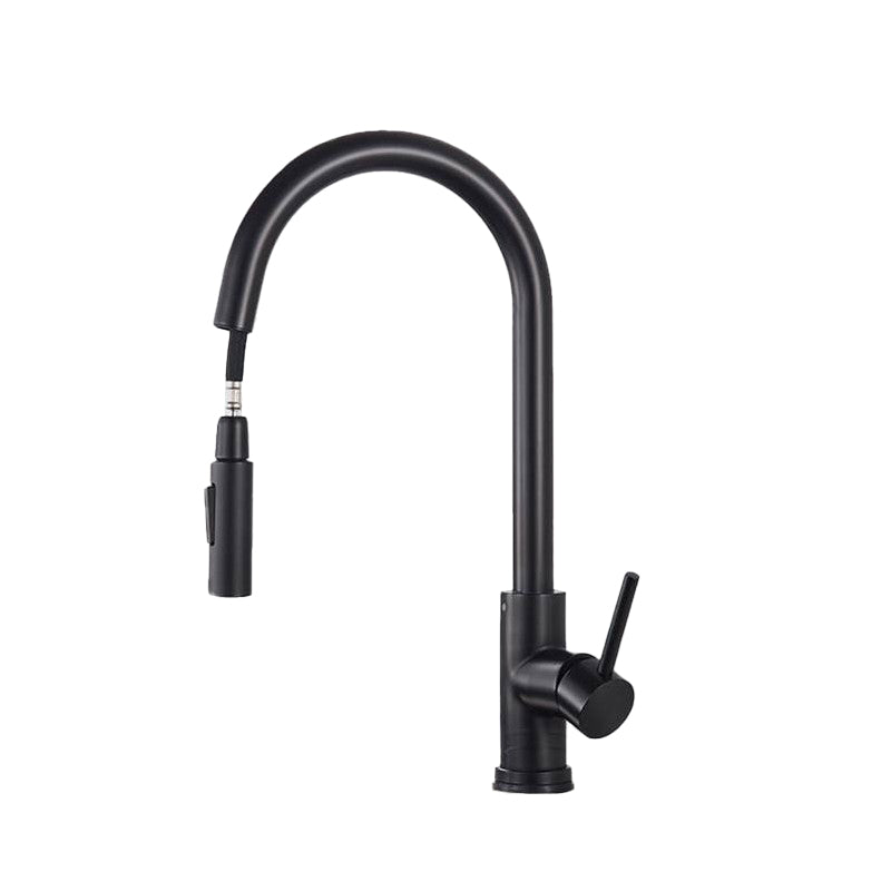 Kitchen Bar Faucet Swivel Spout Gooseneck Touch Sensor Faucet with Pull Down Sprayer Black No Sensor Clearhalo 'Home Improvement' 'home_improvement' 'home_improvement_kitchen_faucets' 'Kitchen Faucets' 'Kitchen Remodel & Kitchen Fixtures' 'Kitchen Sinks & Faucet Components' 'kitchen_faucets' 7132972