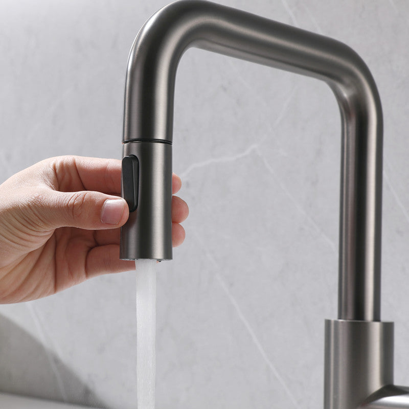 Kitchen Faucet Lever Handle Pull-out Single Hole Brass Faucet Clearhalo 'Home Improvement' 'home_improvement' 'home_improvement_kitchen_faucets' 'Kitchen Faucets' 'Kitchen Remodel & Kitchen Fixtures' 'Kitchen Sinks & Faucet Components' 'kitchen_faucets' 7133104