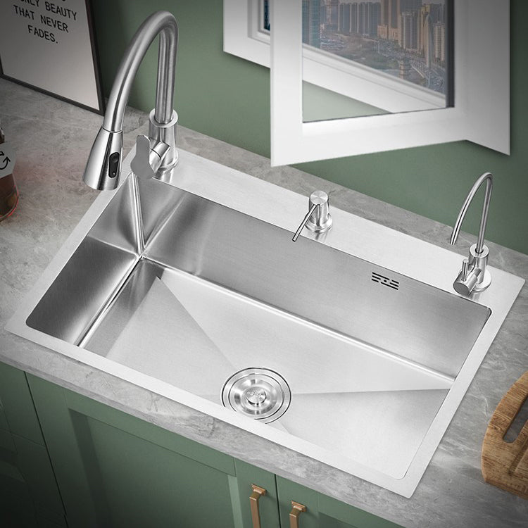 Modern Style Kitchen Sink Overflow Hole Design Drop-In Kitchen Sink with Soundproofing Clearhalo 'Home Improvement' 'home_improvement' 'home_improvement_kitchen_sinks' 'Kitchen Remodel & Kitchen Fixtures' 'Kitchen Sinks & Faucet Components' 'Kitchen Sinks' 'kitchen_sinks' 7133457