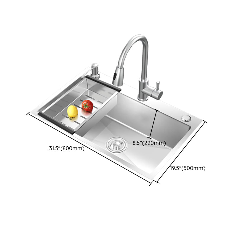 Modern Style Kitchen Sink Overflow Hole Design Drop-In Kitchen Sink with Soundproofing Clearhalo 'Home Improvement' 'home_improvement' 'home_improvement_kitchen_sinks' 'Kitchen Remodel & Kitchen Fixtures' 'Kitchen Sinks & Faucet Components' 'Kitchen Sinks' 'kitchen_sinks' 7133484