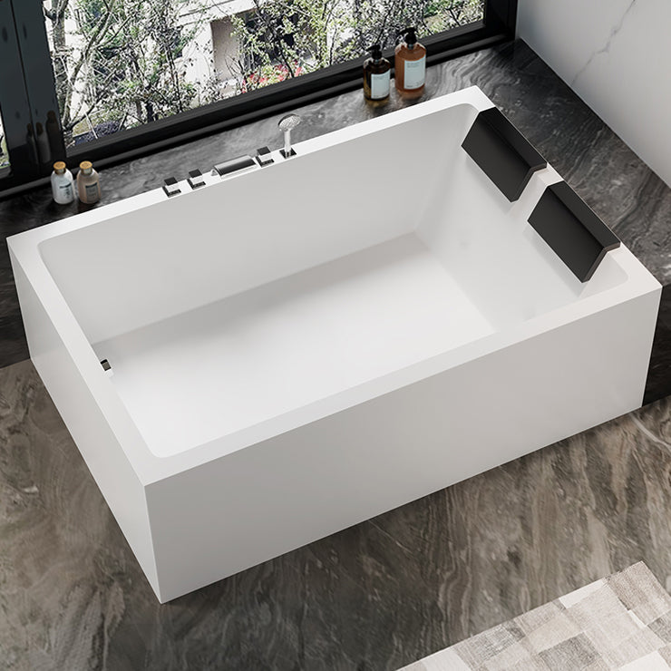 Modern Rectangular Acrylic Bathtub Stand Alone Soaking White Bath Left Tub with Silver 5-Piece Set Clearhalo 'Bathroom Remodel & Bathroom Fixtures' 'Bathtubs' 'Home Improvement' 'home_improvement' 'home_improvement_bathtubs' 'Showers & Bathtubs' 7139878