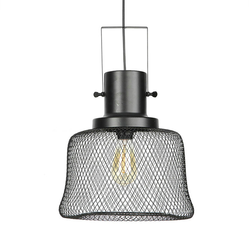 Mesh Cage Metal Pendant Light Industrial 1 Light Living Room Hanging Lamp with Shade in Black Clearhalo 'Art Deco Pendants' 'Black' 'Cast Iron' 'Ceiling Lights' 'Ceramic' 'Crystal' 'Industrial Pendants' 'Industrial' 'Metal' 'Middle Century Pendants' 'Pendant Lights' 'Pendants' 'Rustic Pendants' 'Tiffany' Lighting' 71444