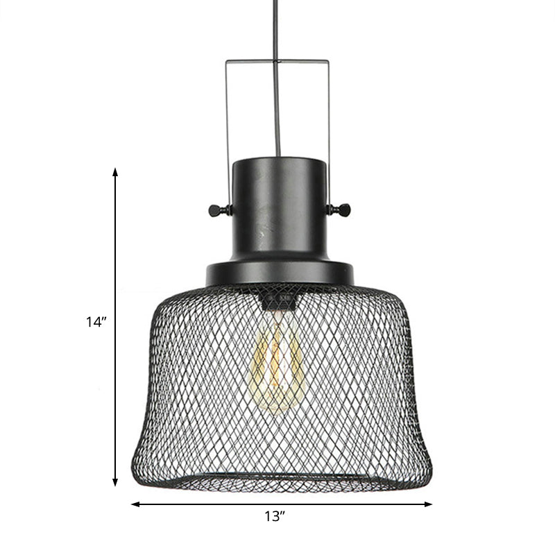 Mesh Cage Metal Pendant Light Industrial 1 Light Living Room Hanging Lamp with Shade in Black Clearhalo 'Art Deco Pendants' 'Black' 'Cast Iron' 'Ceiling Lights' 'Ceramic' 'Crystal' 'Industrial Pendants' 'Industrial' 'Metal' 'Middle Century Pendants' 'Pendant Lights' 'Pendants' 'Rustic Pendants' 'Tiffany' Lighting' 71445