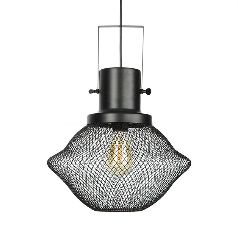 Mesh Cage Metal Pendant Light Industrial 1 Light Living Room Hanging Lamp with Shade in Black Clearhalo 'Art Deco Pendants' 'Black' 'Cast Iron' 'Ceiling Lights' 'Ceramic' 'Crystal' 'Industrial Pendants' 'Industrial' 'Metal' 'Middle Century Pendants' 'Pendant Lights' 'Pendants' 'Rustic Pendants' 'Tiffany' Lighting' 71450