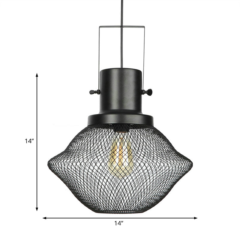 Mesh Cage Metal Pendant Light Industrial 1 Light Living Room Hanging Lamp with Shade in Black Clearhalo 'Art Deco Pendants' 'Black' 'Cast Iron' 'Ceiling Lights' 'Ceramic' 'Crystal' 'Industrial Pendants' 'Industrial' 'Metal' 'Middle Century Pendants' 'Pendant Lights' 'Pendants' 'Rustic Pendants' 'Tiffany' Lighting' 71451