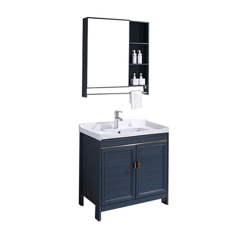 Modern Bathroom Vanity Set Single Freestanding 2 Doors Rectangular Sink Vanity Vanity & Faucet & Mirror Cabinet 31"L x 18"W x 34"H Clearhalo 'Bathroom Remodel & Bathroom Fixtures' 'Bathroom Vanities' 'bathroom_vanities' 'Home Improvement' 'home_improvement' 'home_improvement_bathroom_vanities' 7145157