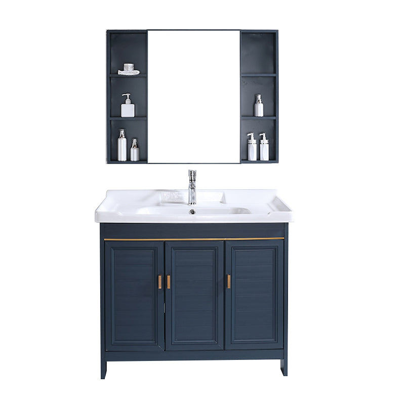 Modern Bathroom Vanity Set Single Freestanding 2 Doors Rectangular Sink Vanity Vanity & Faucet & Mirror Cabinet Clearhalo 'Bathroom Remodel & Bathroom Fixtures' 'Bathroom Vanities' 'bathroom_vanities' 'Home Improvement' 'home_improvement' 'home_improvement_bathroom_vanities' 7145163