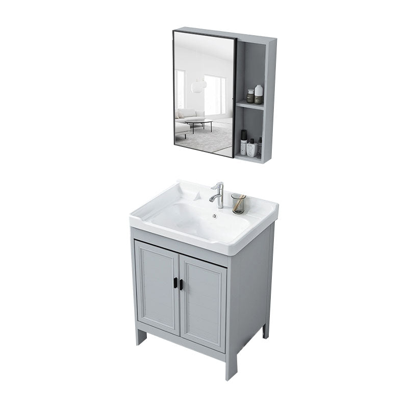 Vanity Glam Mirror Single Sink Metal Frame Freestanding Grey Faucet Vanity with Doors Vanity & Faucet & Mirror Cabinet 24"L x 19"W x 31"H Clearhalo 'Bathroom Remodel & Bathroom Fixtures' 'Bathroom Vanities' 'bathroom_vanities' 'Home Improvement' 'home_improvement' 'home_improvement_bathroom_vanities' 7145197