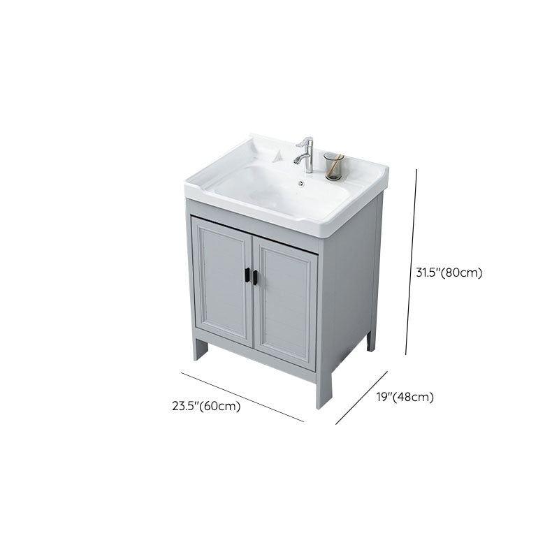 Vanity Glam Mirror Single Sink Metal Frame Freestanding Grey Faucet Vanity with Doors Clearhalo 'Bathroom Remodel & Bathroom Fixtures' 'Bathroom Vanities' 'bathroom_vanities' 'Home Improvement' 'home_improvement' 'home_improvement_bathroom_vanities' 7145200