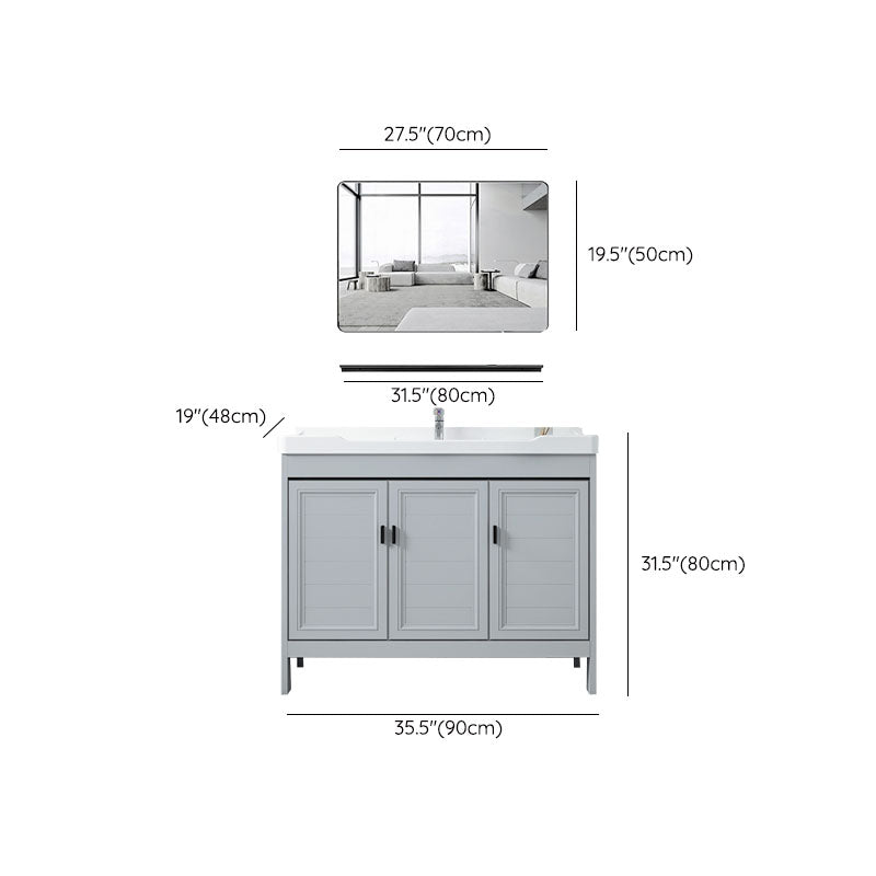 Vanity Glam Mirror Single Sink Metal Frame Freestanding Grey Faucet Vanity with Doors Clearhalo 'Bathroom Remodel & Bathroom Fixtures' 'Bathroom Vanities' 'bathroom_vanities' 'Home Improvement' 'home_improvement' 'home_improvement_bathroom_vanities' 7145208