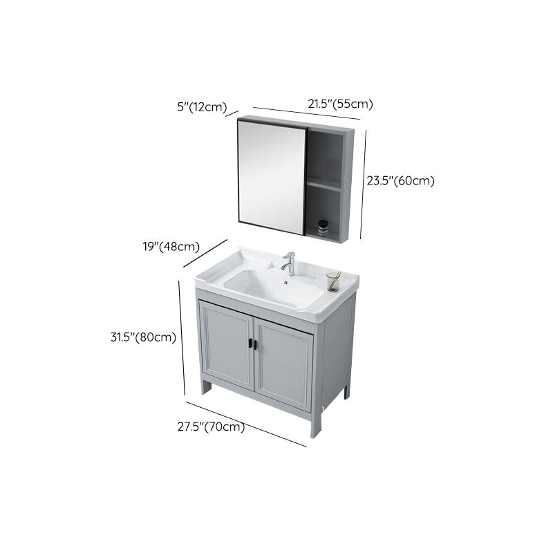 Vanity Glam Mirror Single Sink Metal Frame Freestanding Grey Faucet Vanity with Doors Clearhalo 'Bathroom Remodel & Bathroom Fixtures' 'Bathroom Vanities' 'bathroom_vanities' 'Home Improvement' 'home_improvement' 'home_improvement_bathroom_vanities' 7145211