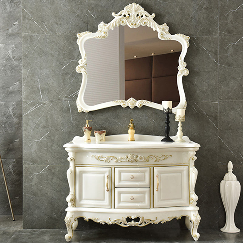 White Stone Bath Vanity 2 Drawers Rectangular Freestanding Single Sink Vanity with Mirror Vanity & Faucet & Mirrors Clearhalo 'Bathroom Remodel & Bathroom Fixtures' 'Bathroom Vanities' 'bathroom_vanities' 'Home Improvement' 'home_improvement' 'home_improvement_bathroom_vanities' 7145273