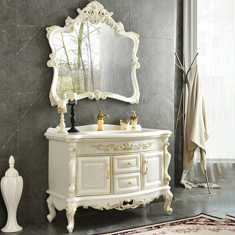 White Stone Bath Vanity 2 Drawers Rectangular Freestanding Single Sink Vanity with Mirror Vanity & Faucet & Mirrors Clearhalo 'Bathroom Remodel & Bathroom Fixtures' 'Bathroom Vanities' 'bathroom_vanities' 'Home Improvement' 'home_improvement' 'home_improvement_bathroom_vanities' 7145275