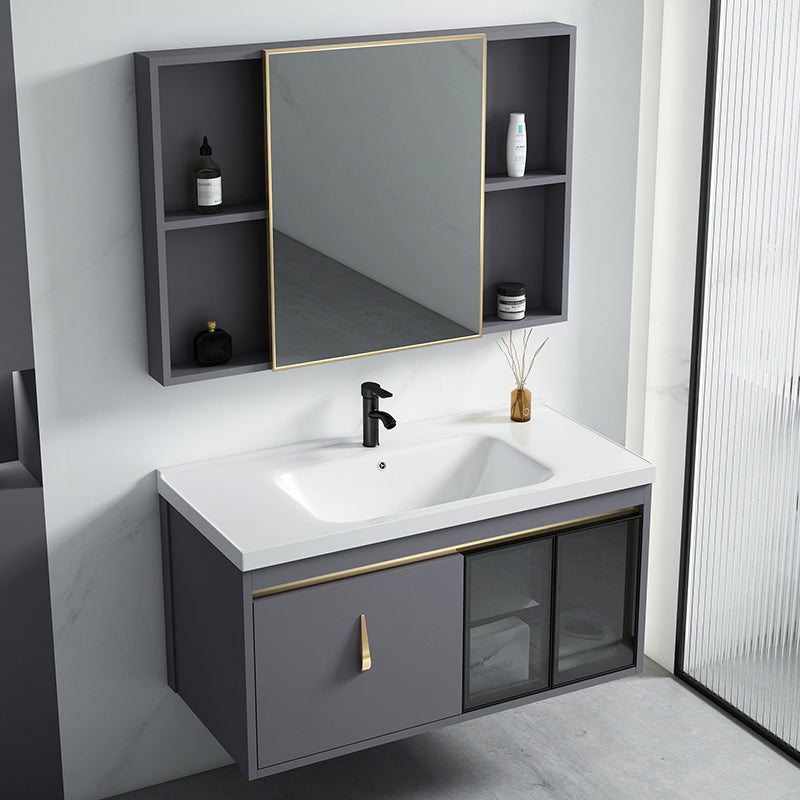 Contemporary Gray Vanity Sink Wall Mounted Bathroom Vanity Cabinet Clearhalo 'Bathroom Remodel & Bathroom Fixtures' 'Bathroom Vanities' 'bathroom_vanities' 'Home Improvement' 'home_improvement' 'home_improvement_bathroom_vanities' 7145335