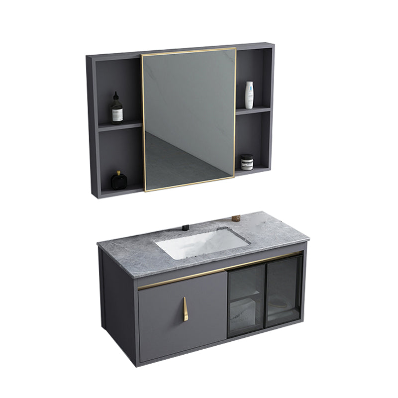 Contemporary Gray Vanity Sink Wall Mounted Bathroom Vanity Cabinet Vanity & Faucet & Mirror Cabinet Stone Clearhalo 'Bathroom Remodel & Bathroom Fixtures' 'Bathroom Vanities' 'bathroom_vanities' 'Home Improvement' 'home_improvement' 'home_improvement_bathroom_vanities' 7145336