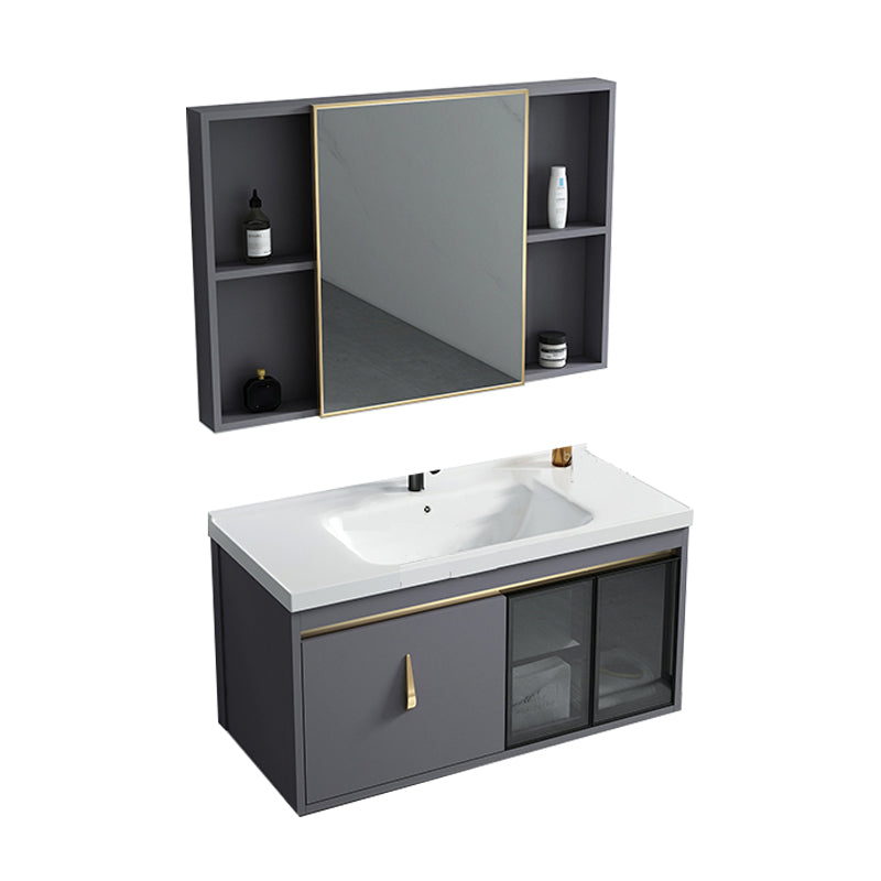 Contemporary Gray Vanity Sink Wall Mounted Bathroom Vanity Cabinet Vanity & Faucet & Mirror Cabinet Ceramic Clearhalo 'Bathroom Remodel & Bathroom Fixtures' 'Bathroom Vanities' 'bathroom_vanities' 'Home Improvement' 'home_improvement' 'home_improvement_bathroom_vanities' 7145337