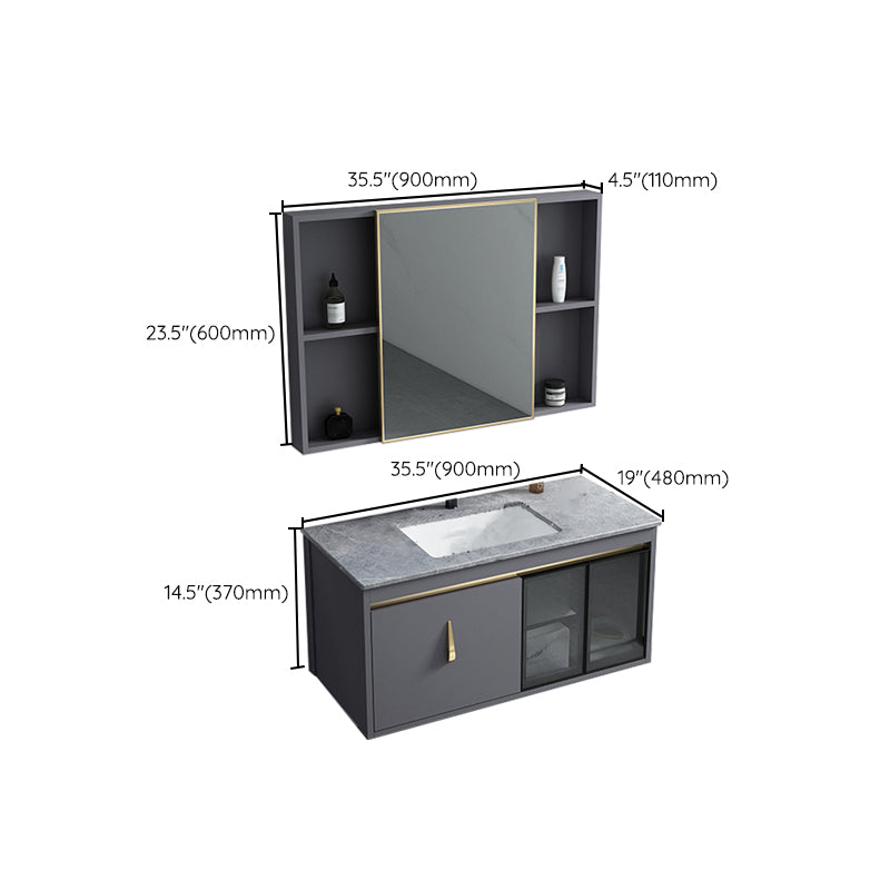 Contemporary Gray Vanity Sink Wall Mounted Bathroom Vanity Cabinet Clearhalo 'Bathroom Remodel & Bathroom Fixtures' 'Bathroom Vanities' 'bathroom_vanities' 'Home Improvement' 'home_improvement' 'home_improvement_bathroom_vanities' 7145364