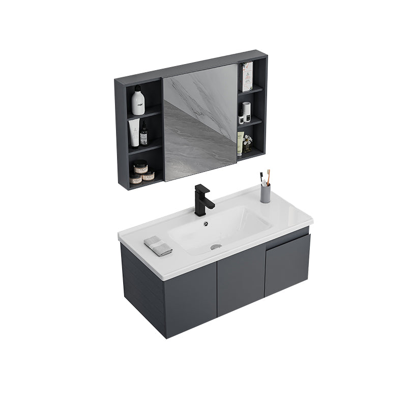 Wall Mounted Bathroom Vanity Modern Metal Vanity Set with Sink Included Vanity & Faucet & Mirror Cabinet 36"L x 19"W x 17"H Clearhalo 'Bathroom Remodel & Bathroom Fixtures' 'Bathroom Vanities' 'bathroom_vanities' 'Home Improvement' 'home_improvement' 'home_improvement_bathroom_vanities' 7145467