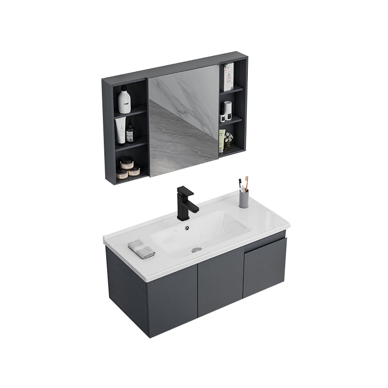 Wall Mounted Bathroom Vanity Modern Metal Vanity Set with Sink Included Vanity & Faucet & Mirror Cabinet 40"L x 19"W x 17"H Clearhalo 'Bathroom Remodel & Bathroom Fixtures' 'Bathroom Vanities' 'bathroom_vanities' 'Home Improvement' 'home_improvement' 'home_improvement_bathroom_vanities' 7145475