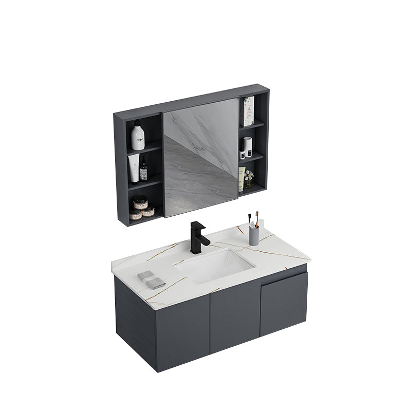 Wall Mounted Bathroom Vanity Modern Metal Vanity Set with Sink Included Vanity & Faucet & Mirror Cabinet 35"L x 19"W x 16"H Clearhalo 'Bathroom Remodel & Bathroom Fixtures' 'Bathroom Vanities' 'bathroom_vanities' 'Home Improvement' 'home_improvement' 'home_improvement_bathroom_vanities' 7145481