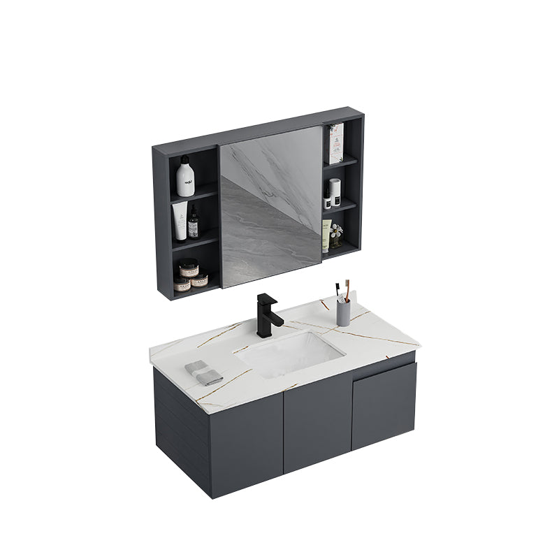 Wall Mounted Bathroom Vanity Modern Metal Vanity Set with Sink Included Vanity & Faucet & Mirror Cabinet 39"L x 19"W x 16"H Clearhalo 'Bathroom Remodel & Bathroom Fixtures' 'Bathroom Vanities' 'bathroom_vanities' 'Home Improvement' 'home_improvement' 'home_improvement_bathroom_vanities' 7145482