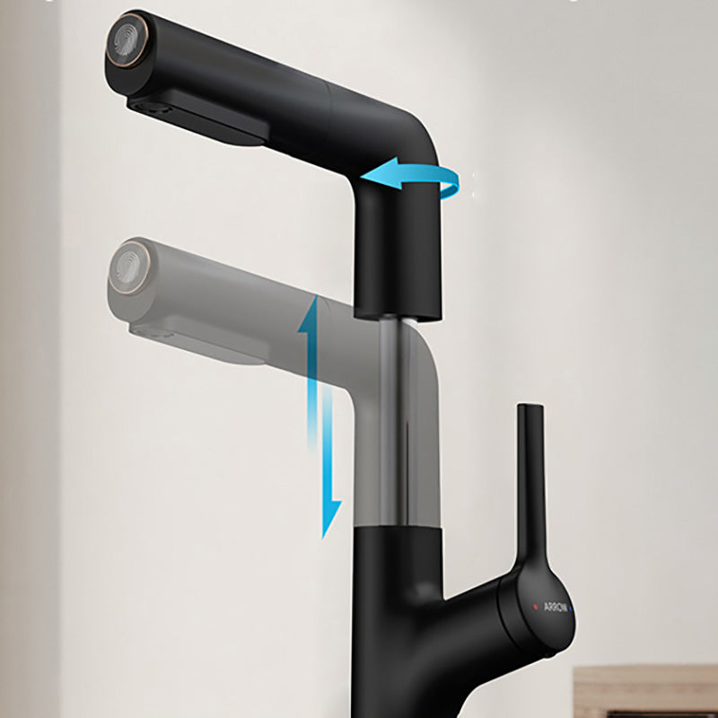 Contemporary Vessel Faucet Lever Handle Swivel Spout Vessel Sink Bathroom Faucet Noir Clearhalo 'Accueil' 'Amélioration Domiciliaire' 'bathroom_sink_faucets' 'Ensembles de Lavabo & de Robinet de Toilette' 'home_improvement' 'home_improvement_bathroom_sink_faucets' 'Robinet de Lavabo de Salle de Bain' 'Rénovation et Équipement de Salle de Bain' 7147098