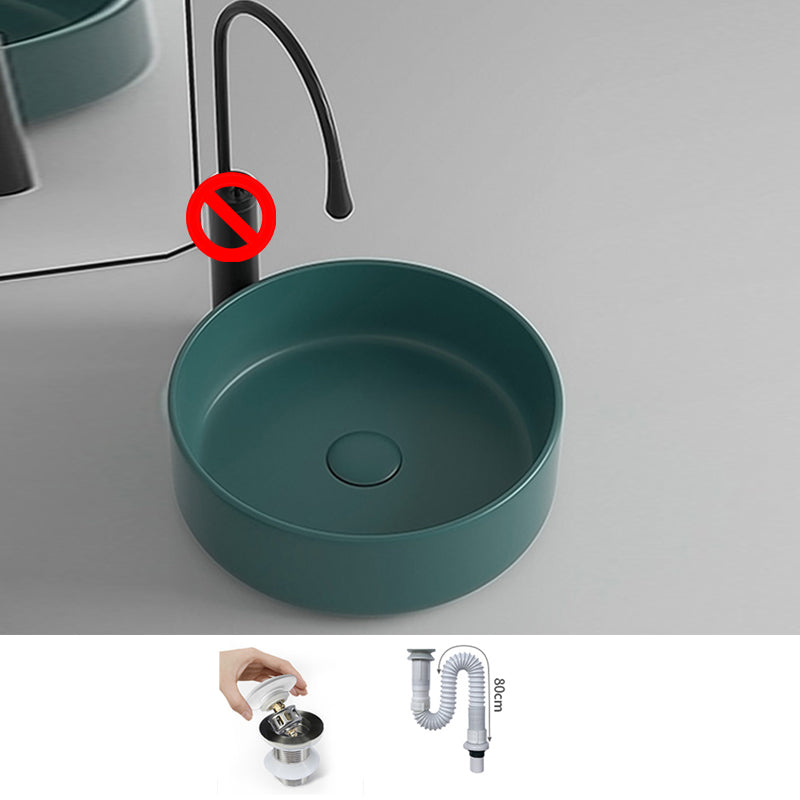 Round Porcelain Bathroom Sink with Shut-Off Valve Vessel Sink 14"L x 14"W x 5"H Green Sink Clearhalo 'Bathroom Remodel & Bathroom Fixtures' 'Bathroom Sinks & Faucet Components' 'Bathroom Sinks' 'bathroom_sink' 'Home Improvement' 'home_improvement' 'home_improvement_bathroom_sink' 7147963