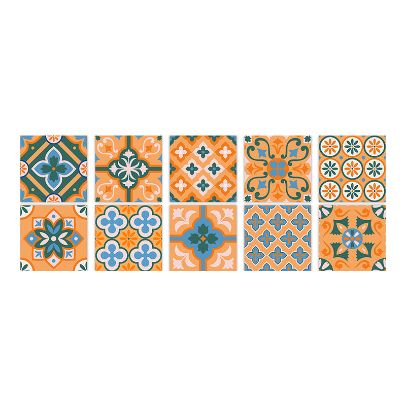 Square Peel & Stick Mosaic Tile PVC Waterproof Mosaic Tile Wallpaper Orange/ Blue 10-Piece Set Clearhalo 'Flooring 'Home Improvement' 'home_improvement' 'home_improvement_peel_stick_blacksplash' 'Peel & Stick Backsplash Tile' 'peel_stick_blacksplash' 'Walls & Ceilings' Walls and Ceiling' 7148496