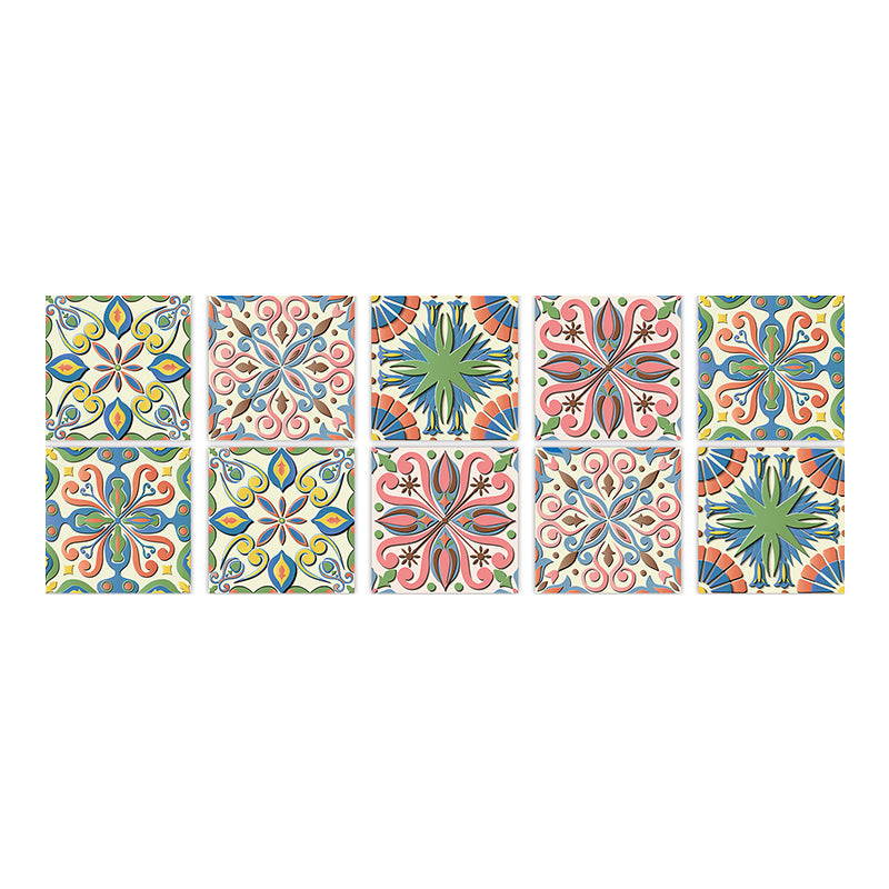 Square Peel & Stick Mosaic Tile PVC Waterproof Mosaic Tile Wallpaper Green-Pink-Yellow 10-Piece Set Clearhalo 'Flooring 'Home Improvement' 'home_improvement' 'home_improvement_peel_stick_blacksplash' 'Peel & Stick Backsplash Tile' 'peel_stick_blacksplash' 'Walls & Ceilings' Walls and Ceiling' 7148504