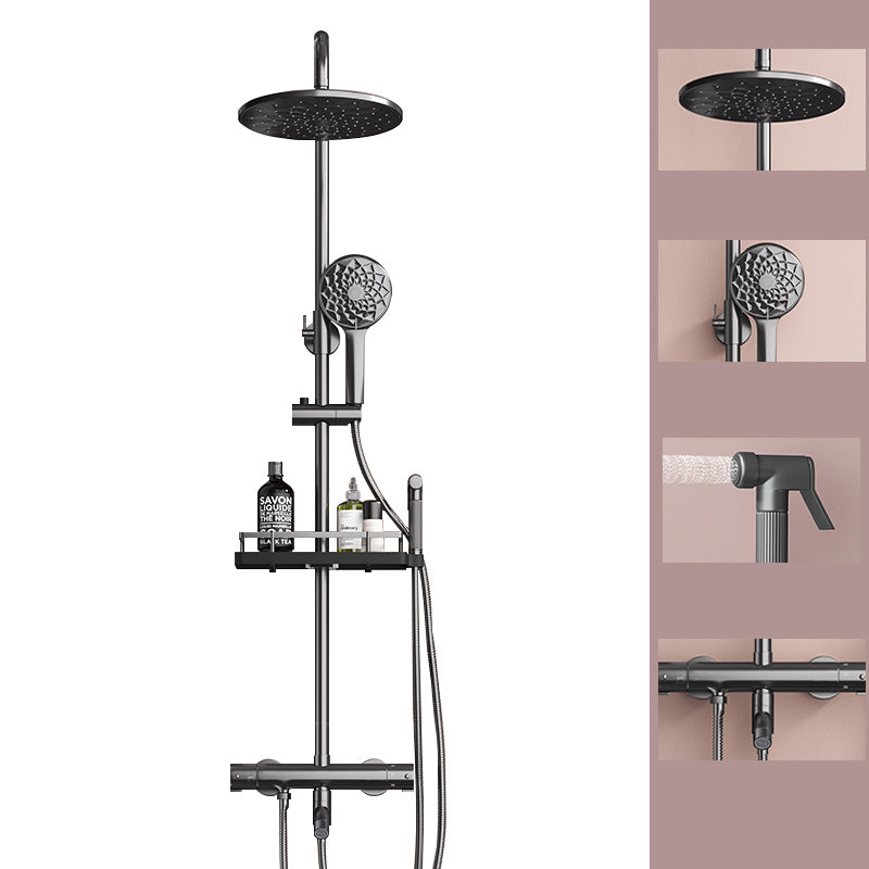 Modern Plain Shower Trim Temperature Control Slide Bar Included Shower System Round Four-Mode Hand Spray Thermostatic Clearhalo 'Bathroom Remodel & Bathroom Fixtures' 'Home Improvement' 'home_improvement' 'home_improvement_shower_faucets' 'Shower Faucets & Systems' 'shower_faucets' 'Showers & Bathtubs Plumbing' 'Showers & Bathtubs' 7157443