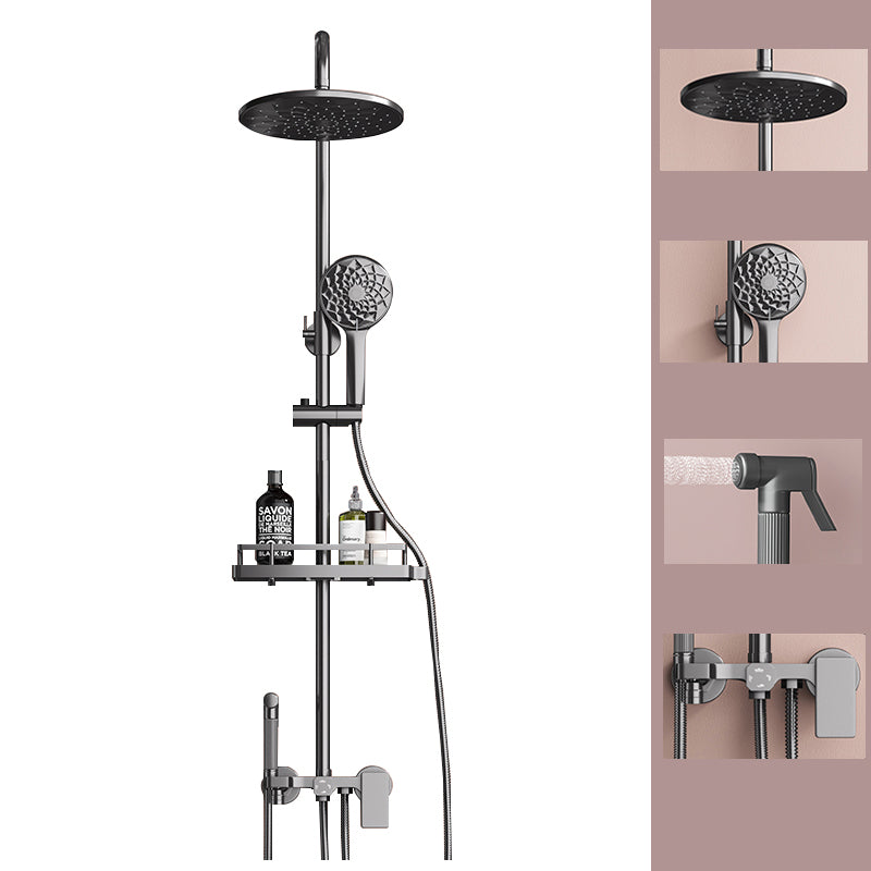 Modern Plain Shower Trim Temperature Control Slide Bar Included Shower System Round Four-Mode Hand Spray Temperature Control Clearhalo 'Bathroom Remodel & Bathroom Fixtures' 'Home Improvement' 'home_improvement' 'home_improvement_shower_faucets' 'Shower Faucets & Systems' 'shower_faucets' 'Showers & Bathtubs Plumbing' 'Showers & Bathtubs' 7157444