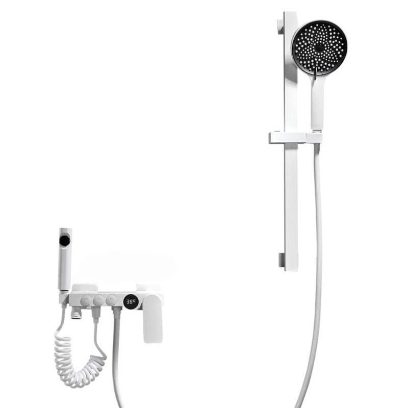 Round Shower Set White Wall Mounted Handshower Lever Handle Shower Hose Swivel Shower Set Clearhalo 'Bathroom Remodel & Bathroom Fixtures' 'Home Improvement' 'home_improvement' 'home_improvement_shower_faucets' 'Shower Faucets & Systems' 'shower_faucets' 'Showers & Bathtubs Plumbing' 'Showers & Bathtubs' 7157503