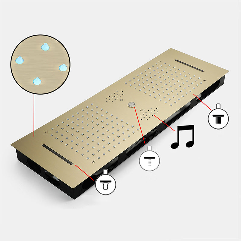 Modern Shower System with Music Playing System Wall Mounted Shower Set Gold With LED Llights 3 Clearhalo 'Bathroom Remodel & Bathroom Fixtures' 'Home Improvement' 'home_improvement' 'home_improvement_shower_faucets' 'Shower Faucets & Systems' 'shower_faucets' 'Showers & Bathtubs Plumbing' 'Showers & Bathtubs' 7157581