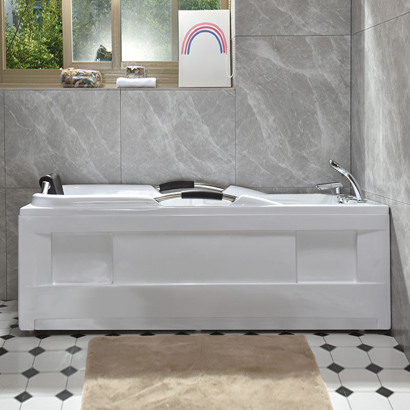 Stand Alone Acrylic Bathtub Rectangular Modern Soaking White Bath 71"L x 29.5"W x 24"H Right Tub with Silver 5-Piece Set Clearhalo 'Bathroom Remodel & Bathroom Fixtures' 'Bathtubs' 'Home Improvement' 'home_improvement' 'home_improvement_bathtubs' 'Showers & Bathtubs' 7159015