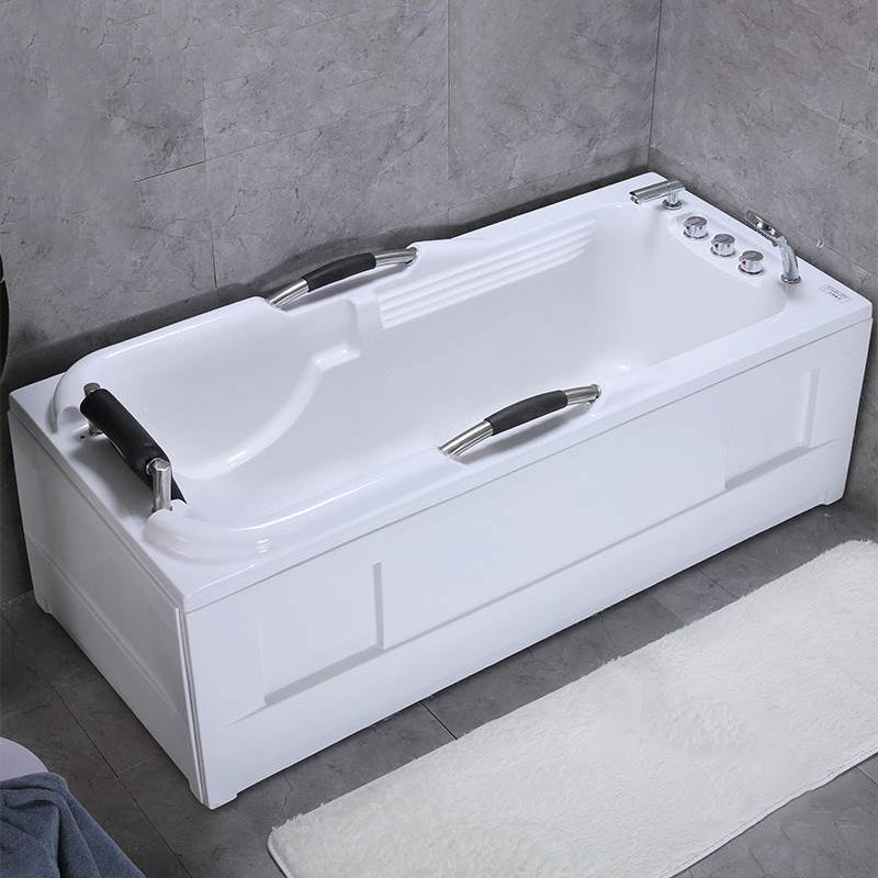 Stand Alone Acrylic Bathtub Rectangular Modern Soaking White Bath 51"L x 30"W x 24"H Right Tub with Silver 5-Piece Set Clearhalo 'Bathroom Remodel & Bathroom Fixtures' 'Bathtubs' 'Home Improvement' 'home_improvement' 'home_improvement_bathtubs' 'Showers & Bathtubs' 7159018