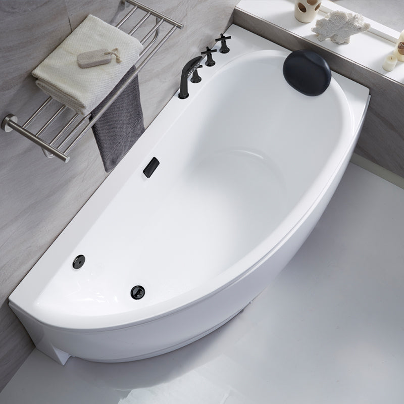 Corner Acrylic Bath Modern Soaking White Back to Wall Bathtub 51"L x 28"W x 23"H Left Tub with Black 5-Piece Set Clearhalo 'Bathroom Remodel & Bathroom Fixtures' 'Bathtubs' 'Home Improvement' 'home_improvement' 'home_improvement_bathtubs' 'Showers & Bathtubs' 7159036