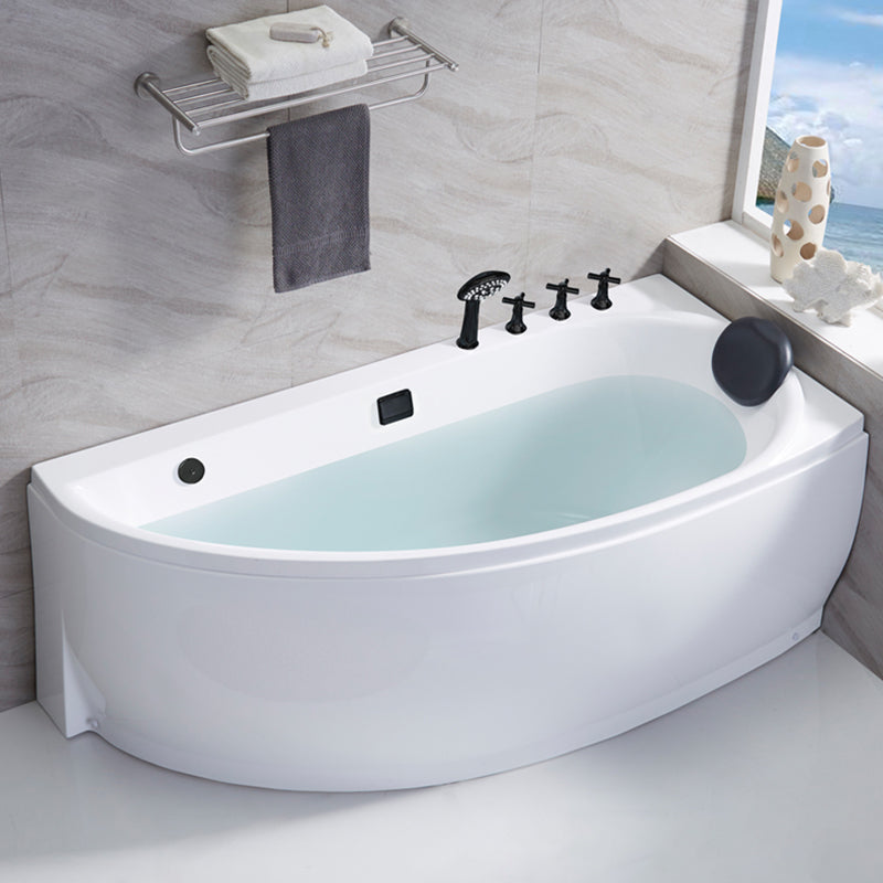 Corner Acrylic Bath Modern Soaking White Back to Wall Bathtub Left Tub with Black 5-Piece Set Clearhalo 'Bathroom Remodel & Bathroom Fixtures' 'Bathtubs' 'Home Improvement' 'home_improvement' 'home_improvement_bathtubs' 'Showers & Bathtubs' 7159038