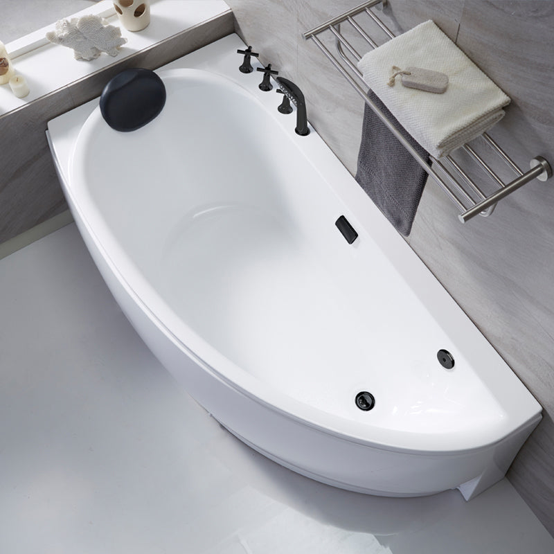 Corner Acrylic Bath Modern Soaking White Back to Wall Bathtub 59"L x 28"W x 23"H Right Tub with Black 5-Piece Set Clearhalo 'Bathroom Remodel & Bathroom Fixtures' 'Bathtubs' 'Home Improvement' 'home_improvement' 'home_improvement_bathtubs' 'Showers & Bathtubs' 7159041